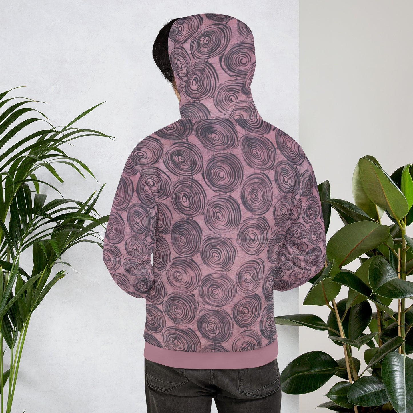 Pink & Black Swirl Adire Unisex Hoodie