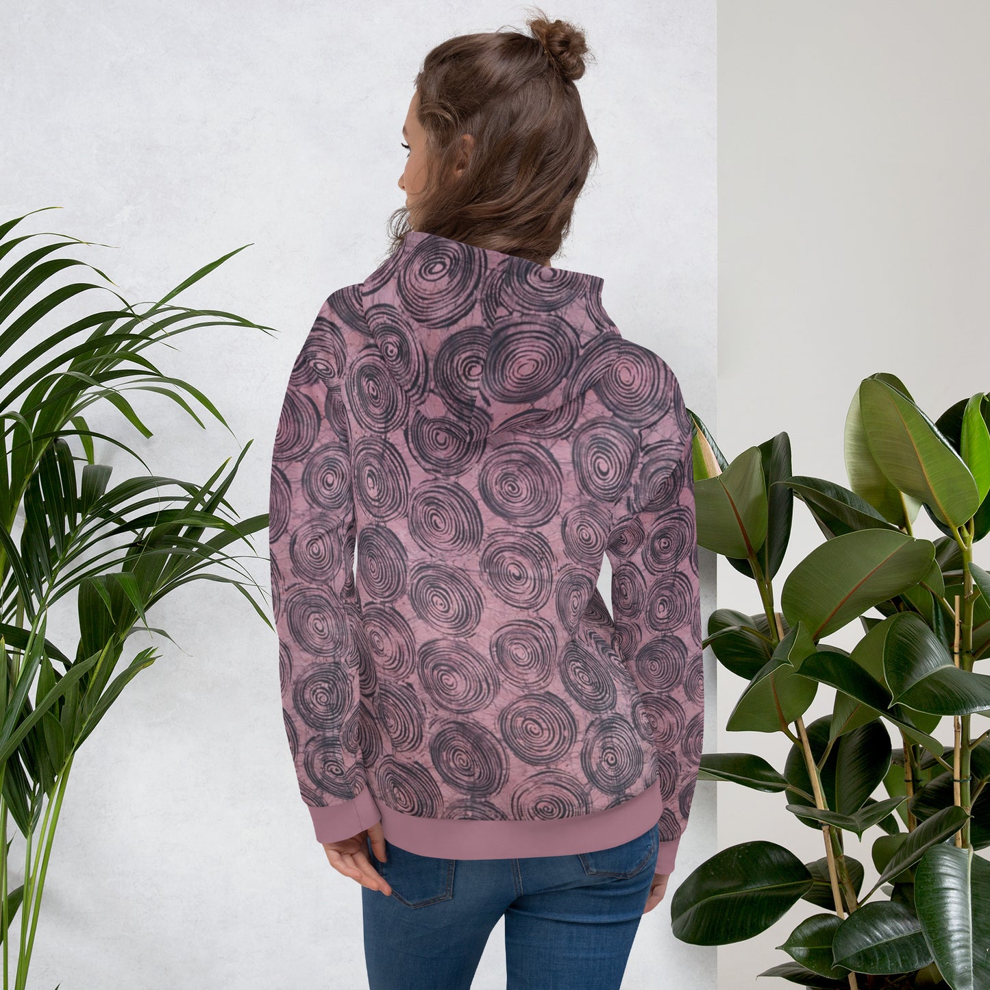 Pink & Black Swirl Adire Unisex Hoodie