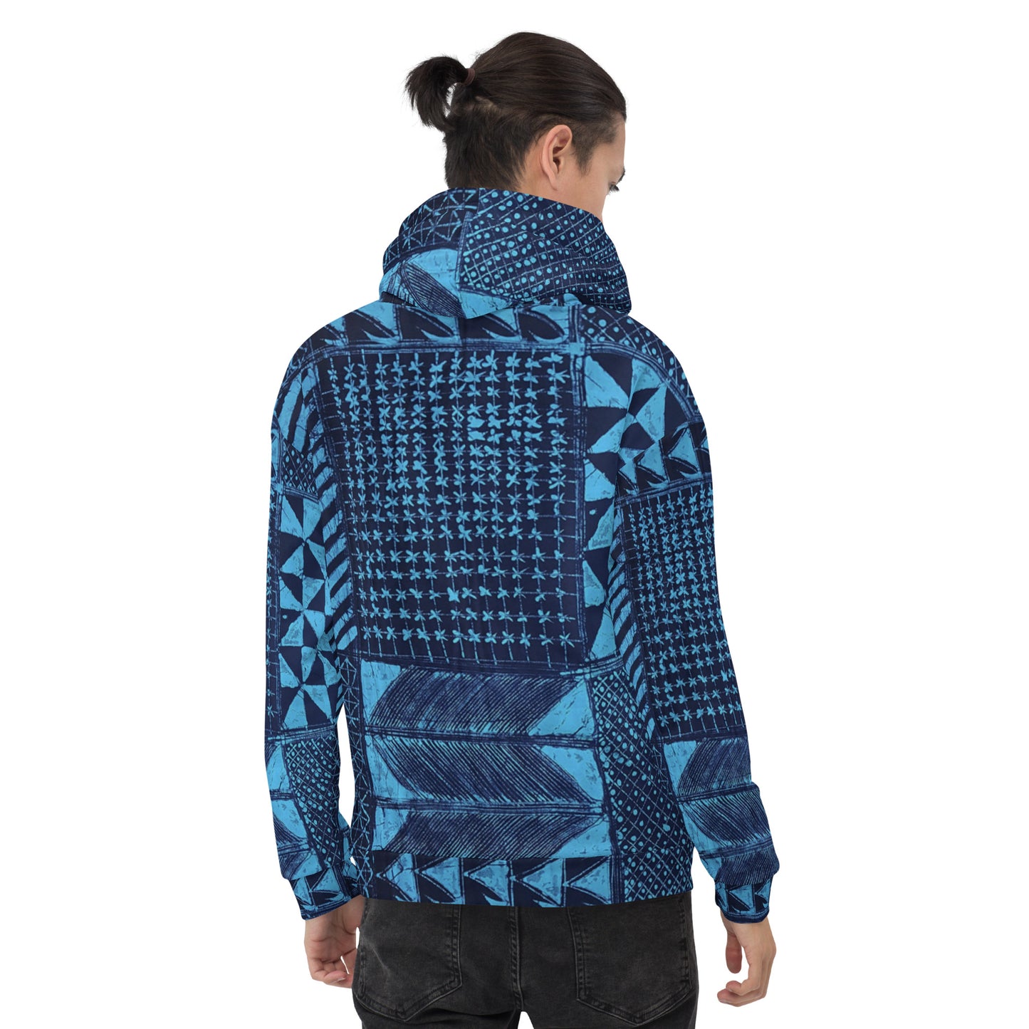 Black And Turquoise Shapes Adire Unisex Hoodie