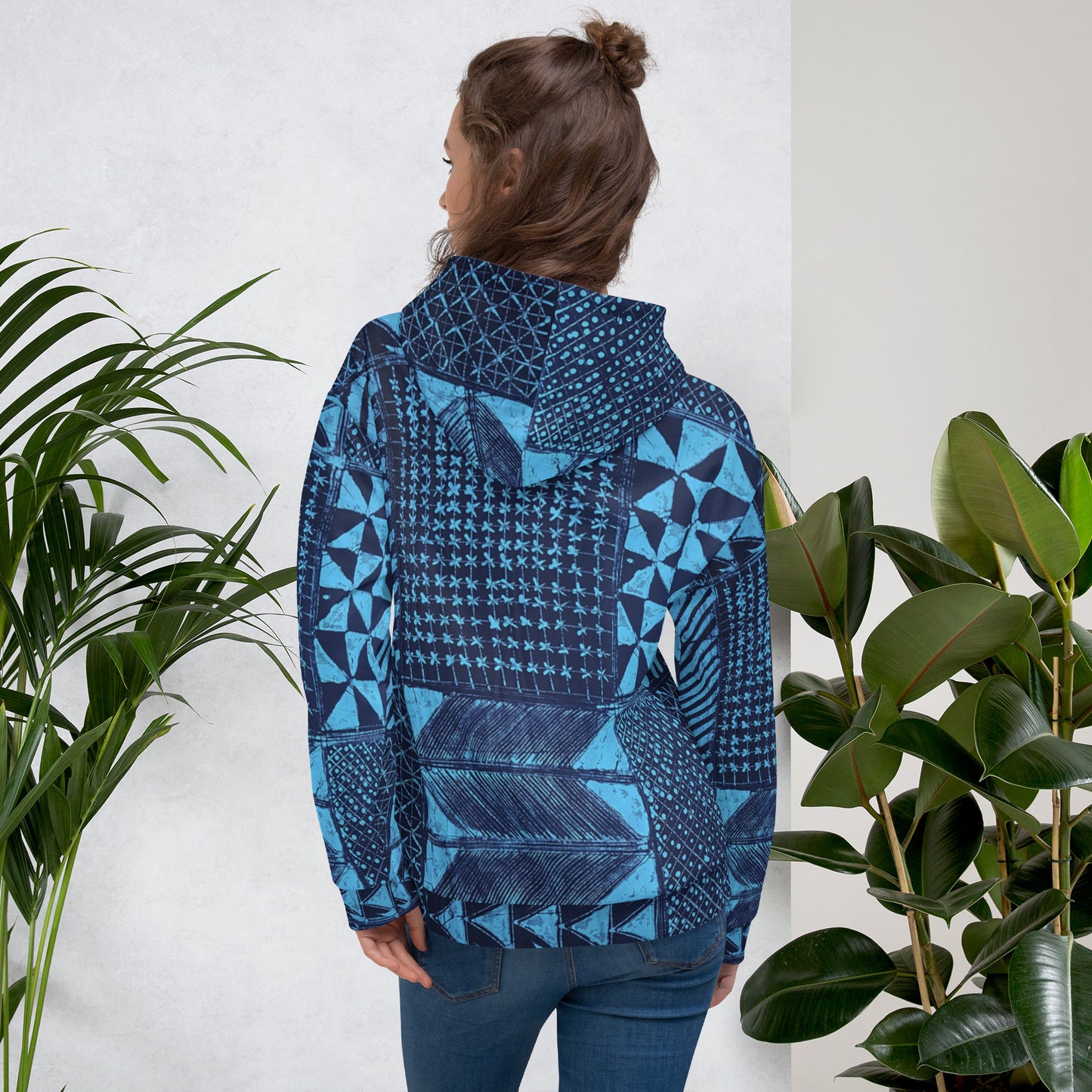 Black And Turquoise Shapes Adire Unisex Hoodie