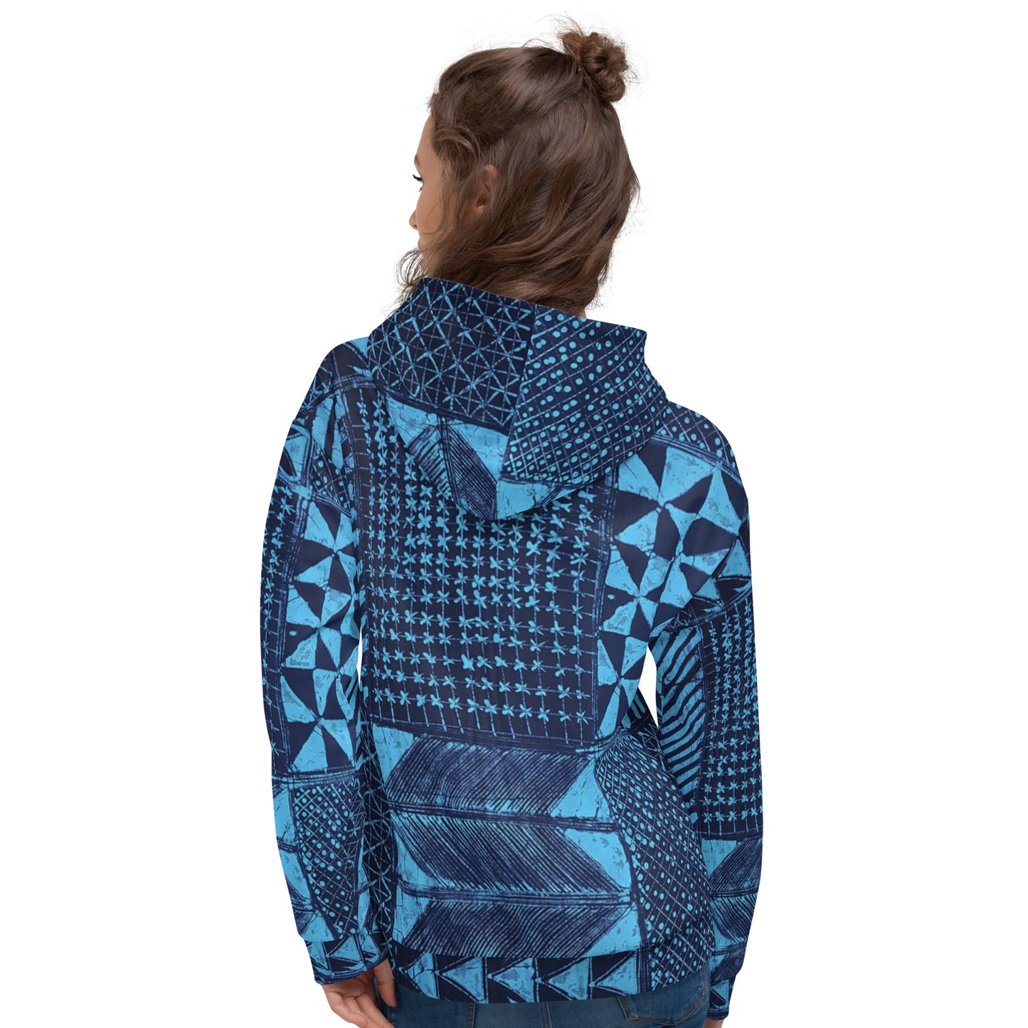 Black And Turquoise Shapes Adire Unisex Hoodie