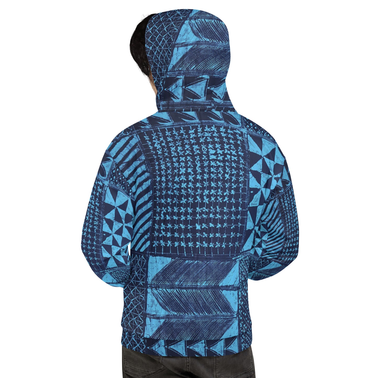 Black And Turquoise Shapes Adire Unisex Hoodie