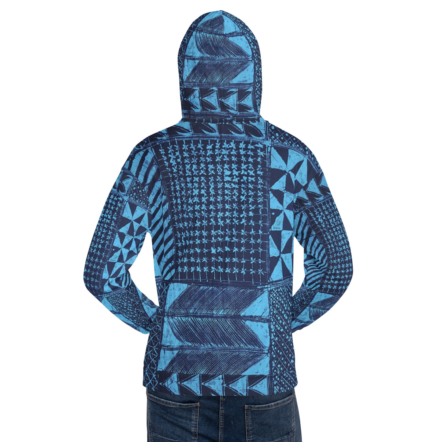 Black And Turquoise Shapes Adire Unisex Hoodie