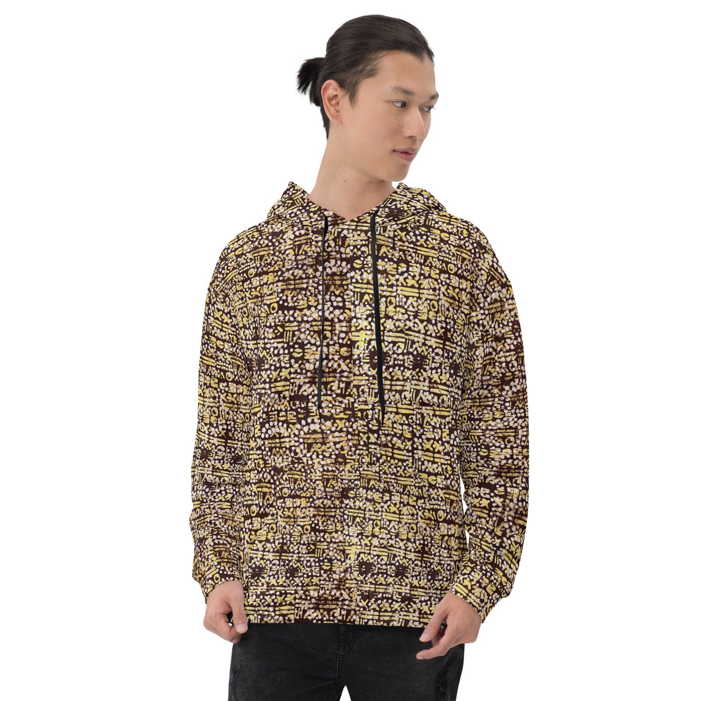 Yellow Brown Noughts And Crosses Pattern Adire Unisex Hoodie