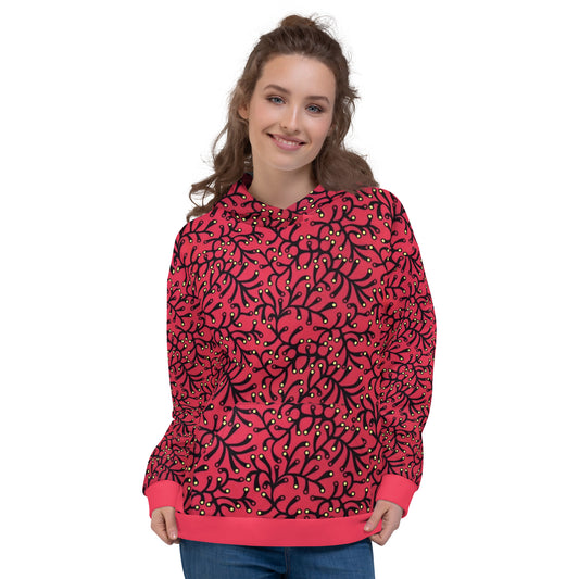 Red Dotted Ankara Unisex Hoodie