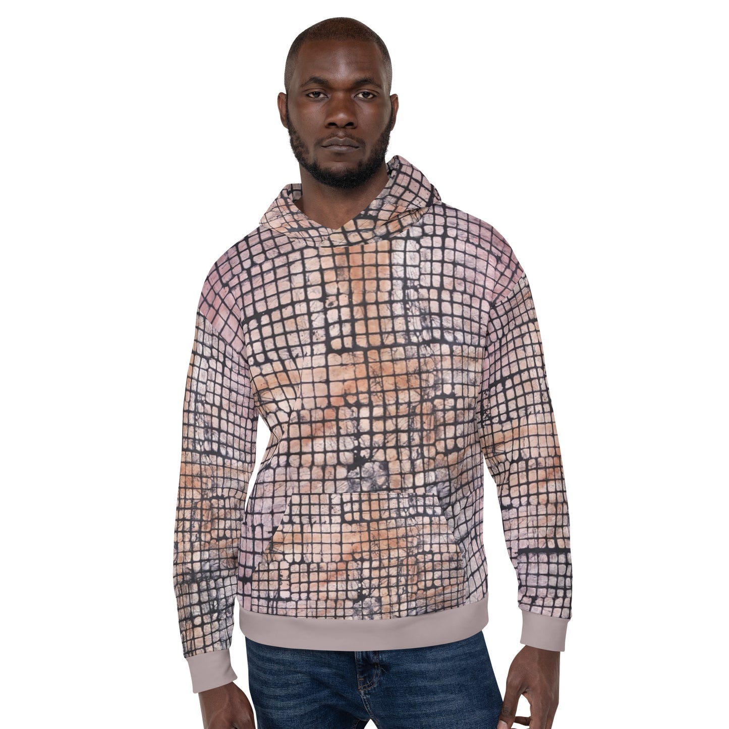 Pink Checked Adire Unisex Hoodie