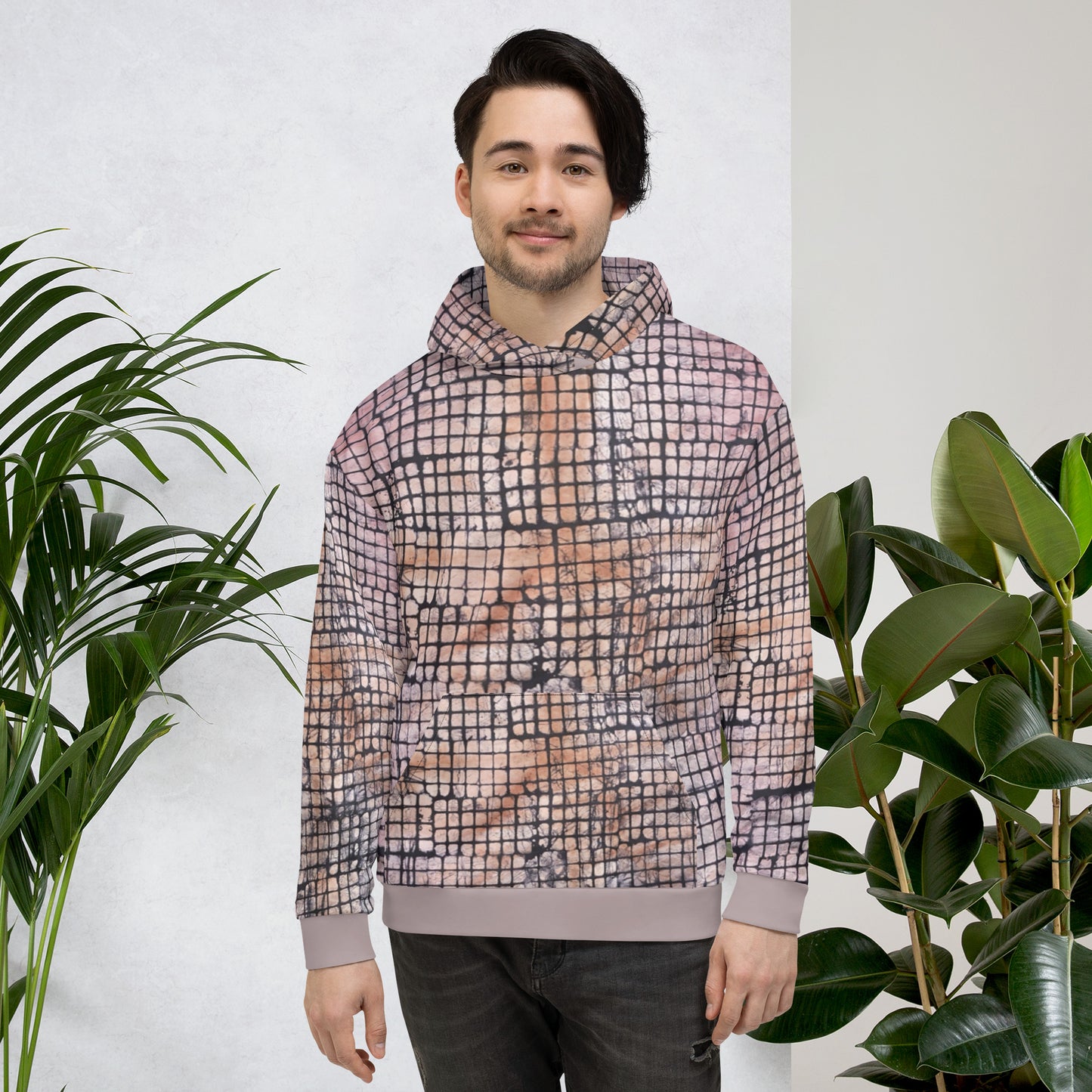 Pink Checked Adire Unisex Hoodie