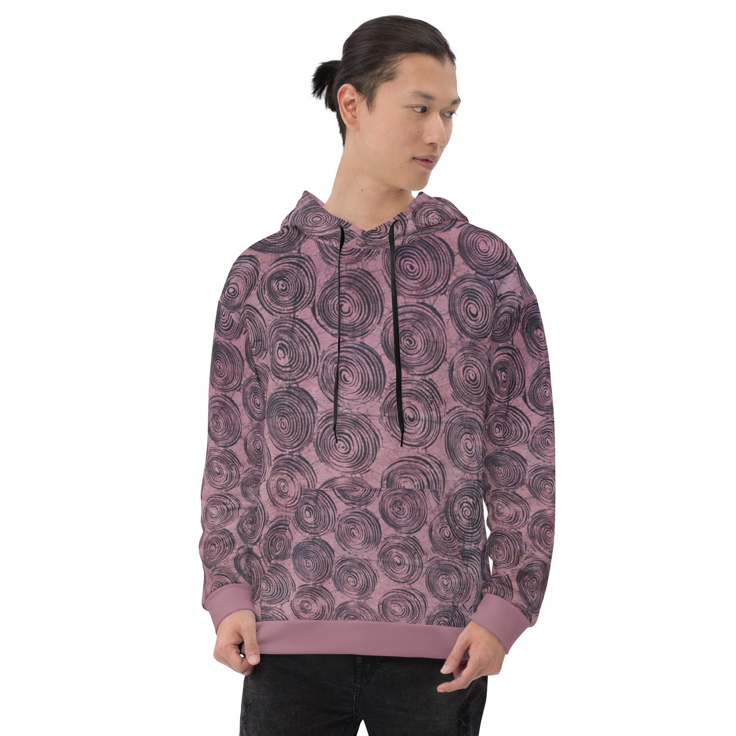 Pink & Black Swirl Adire Unisex Hoodie