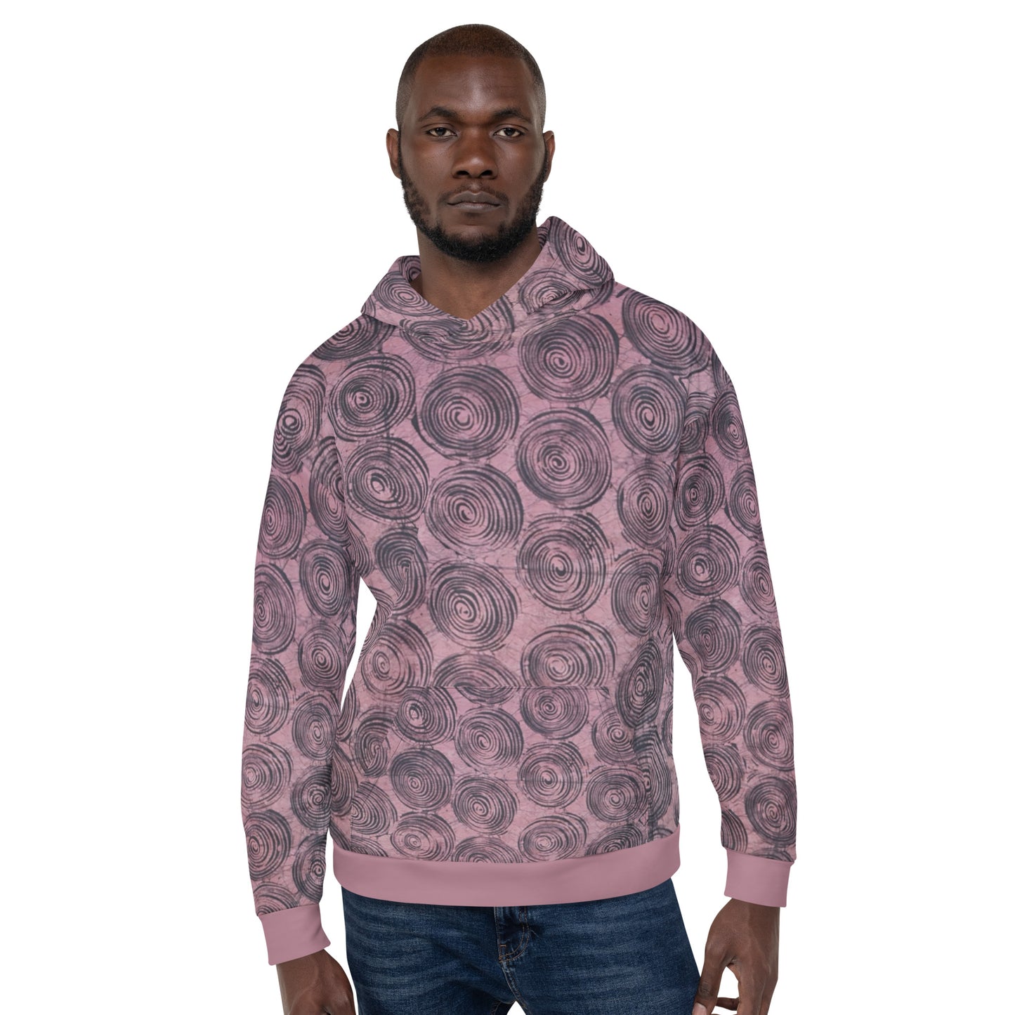 Pink & Black Swirl Adire Unisex Hoodie