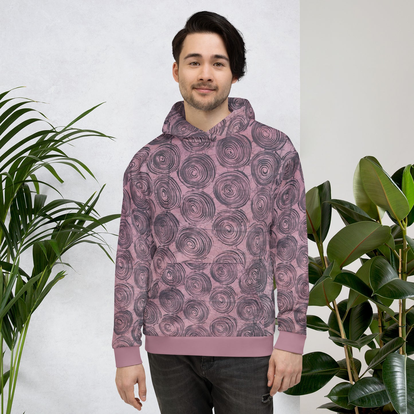 Pink & Black Swirl Adire Unisex Hoodie