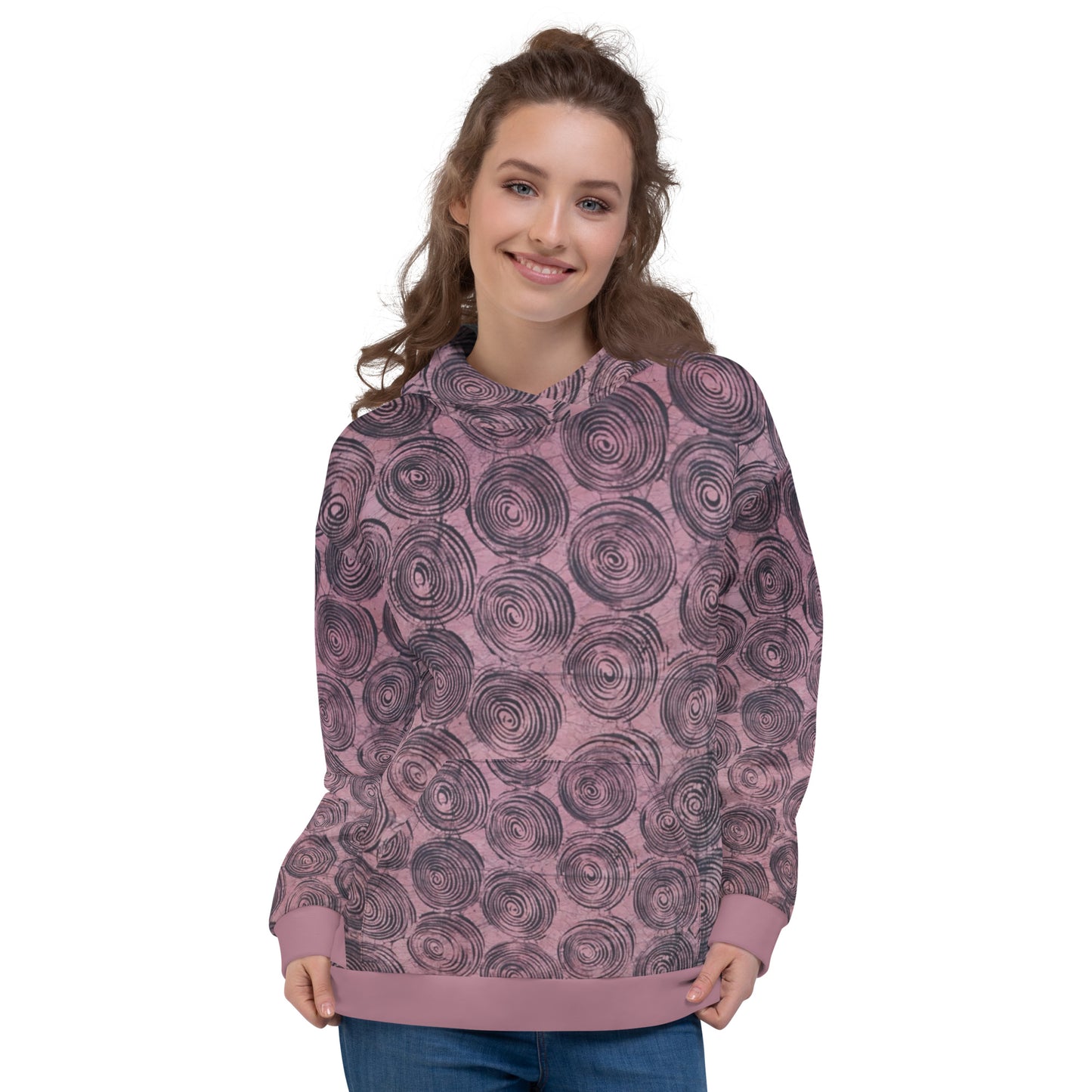 Pink & Black Swirl Adire Unisex Hoodie