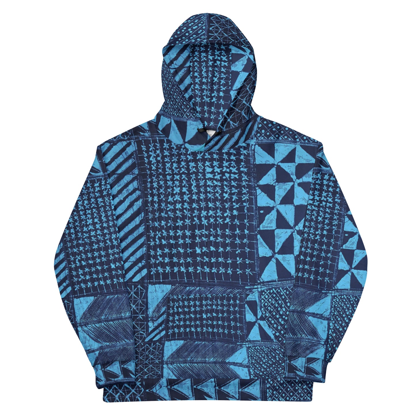 Black And Turquoise Shapes Adire Unisex Hoodie