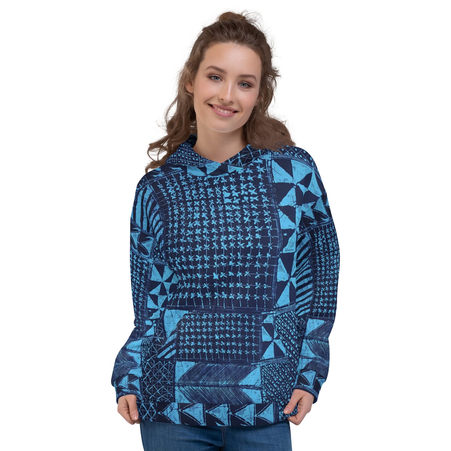 Black And Turquoise Shapes Adire Unisex Hoodie