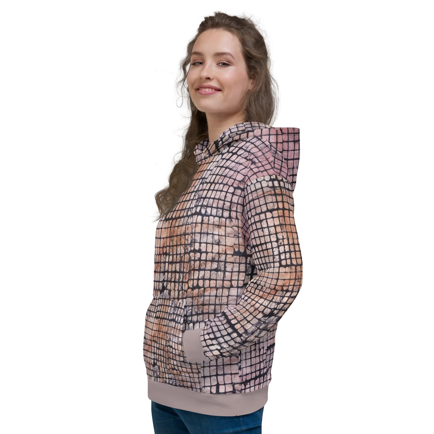 Pink Checked Adire Unisex Hoodie