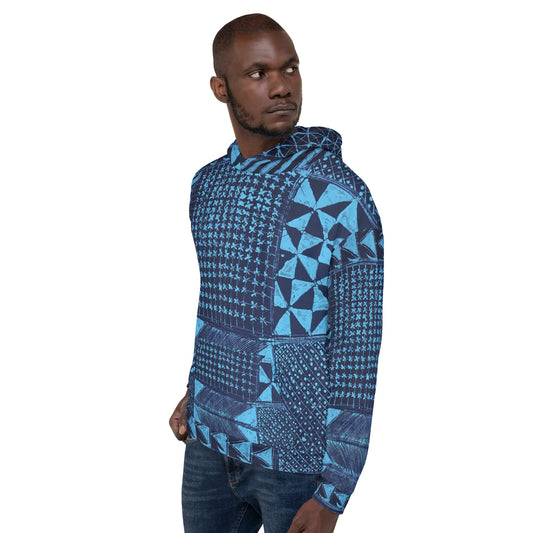 Black And Turquoise Shapes Adire Unisex Hoodie