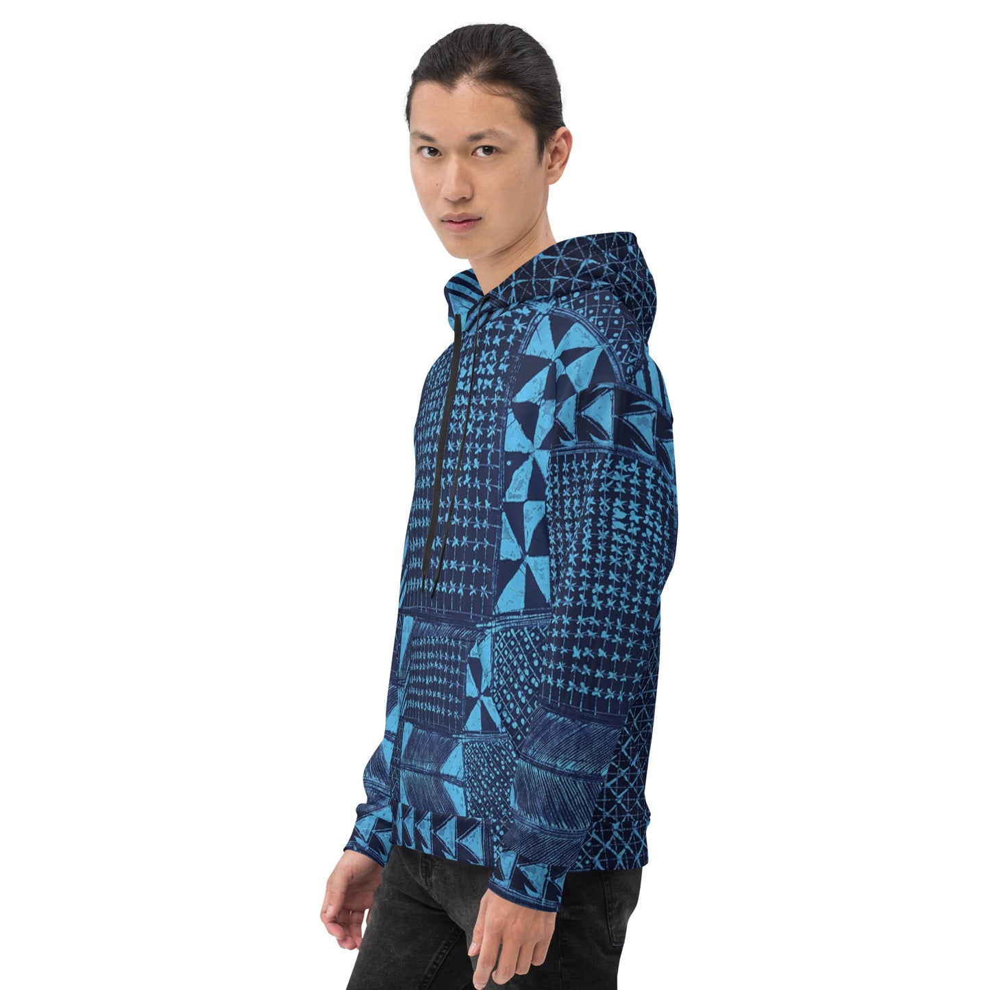 Black And Turquoise Shapes Adire Unisex Hoodie