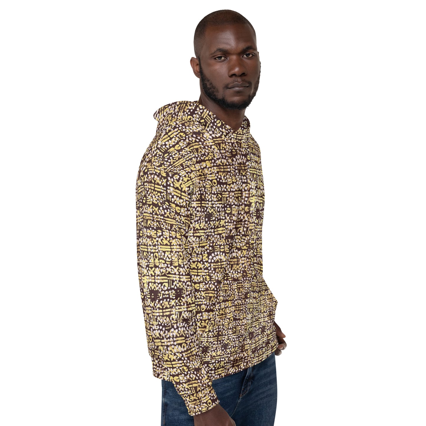 Yellow Brown Noughts And Crosses Pattern Adire Unisex Hoodie