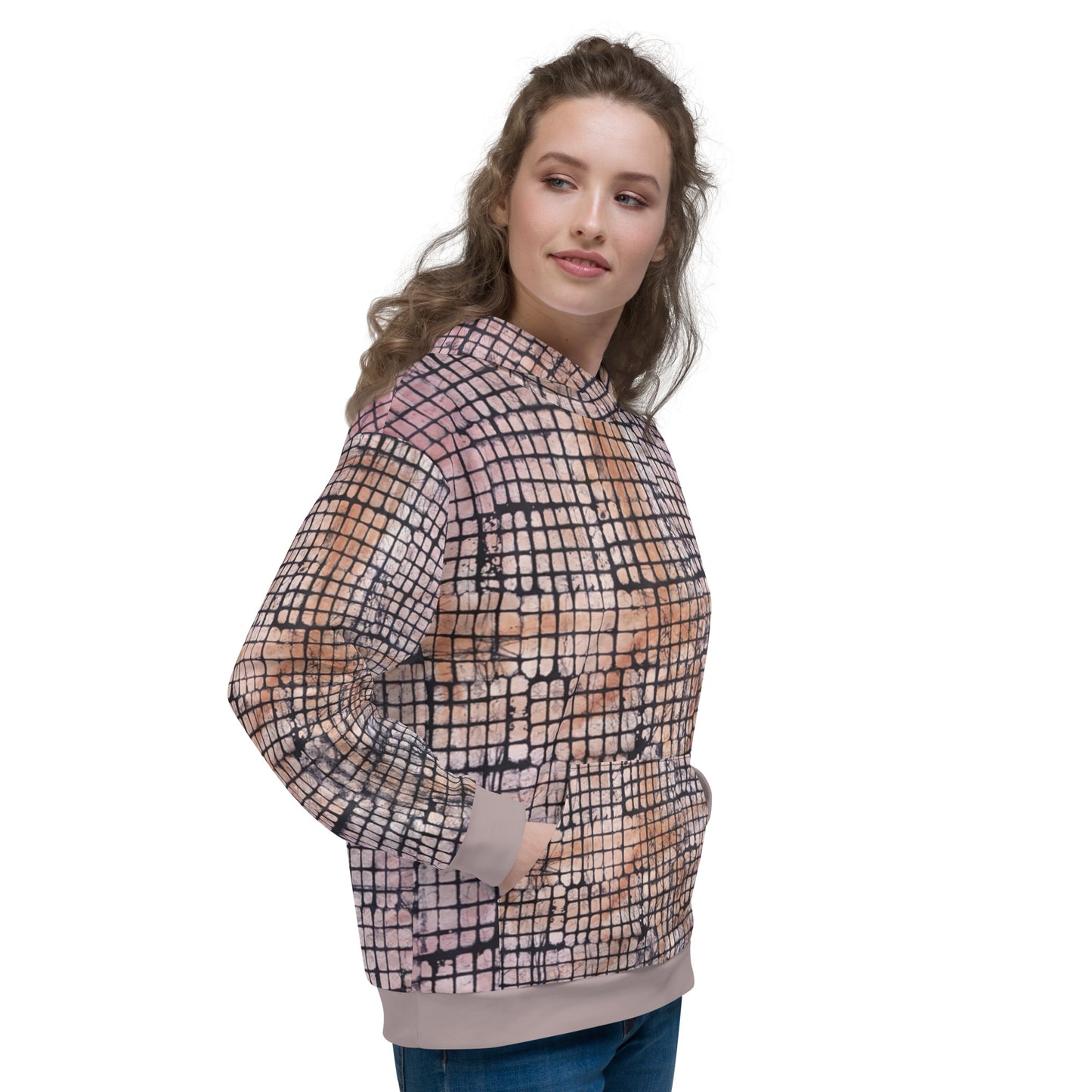 Pink Checked Adire Unisex Hoodie