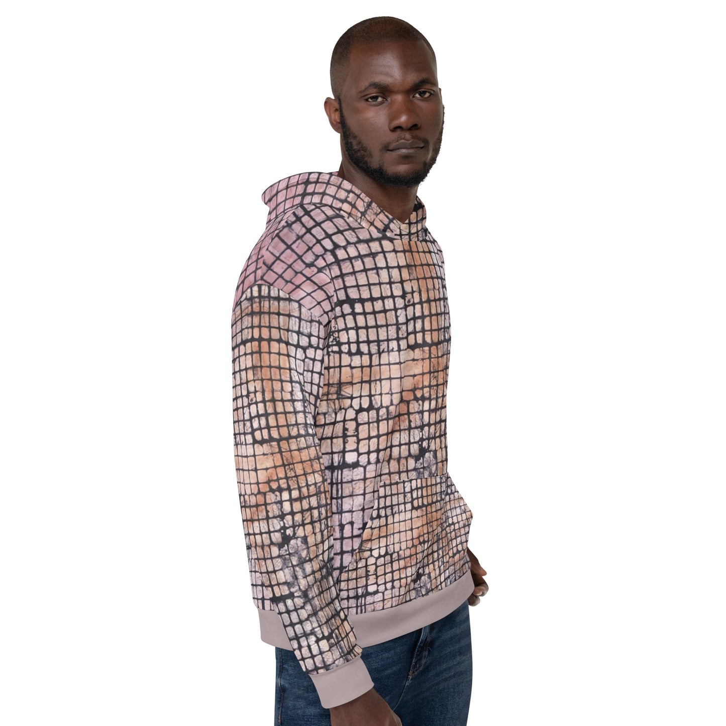 Pink Checked Adire Unisex Hoodie