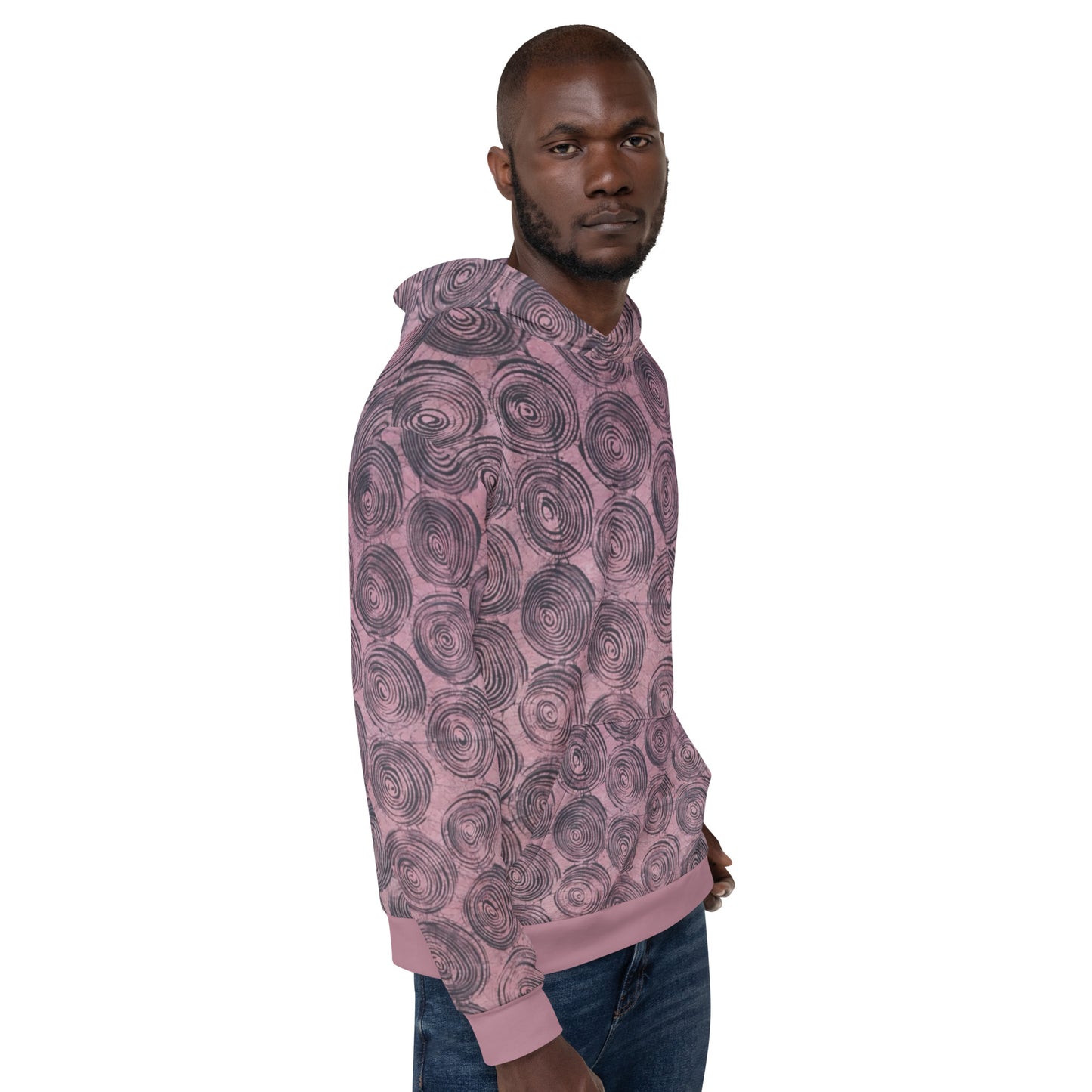 Pink & Black Swirl Adire Unisex Hoodie