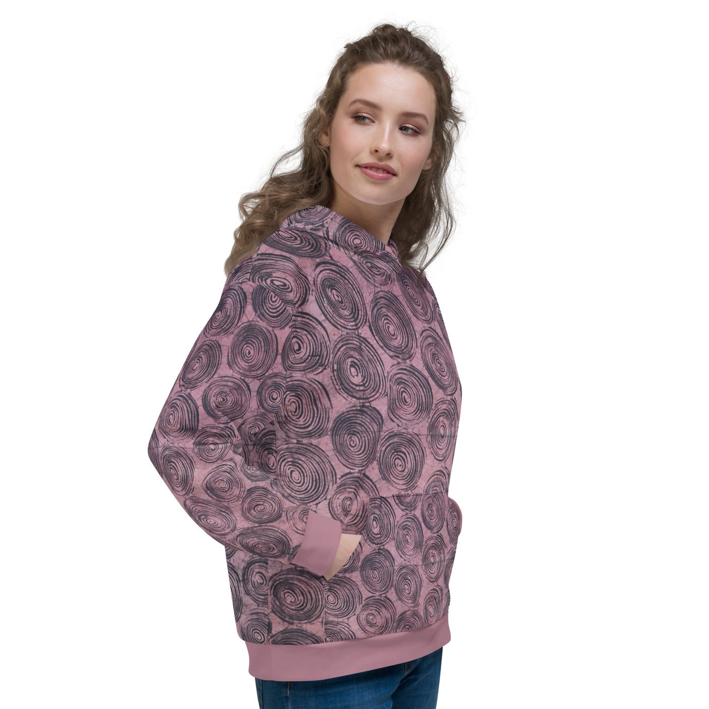 Pink & Black Swirl Adire Unisex Hoodie