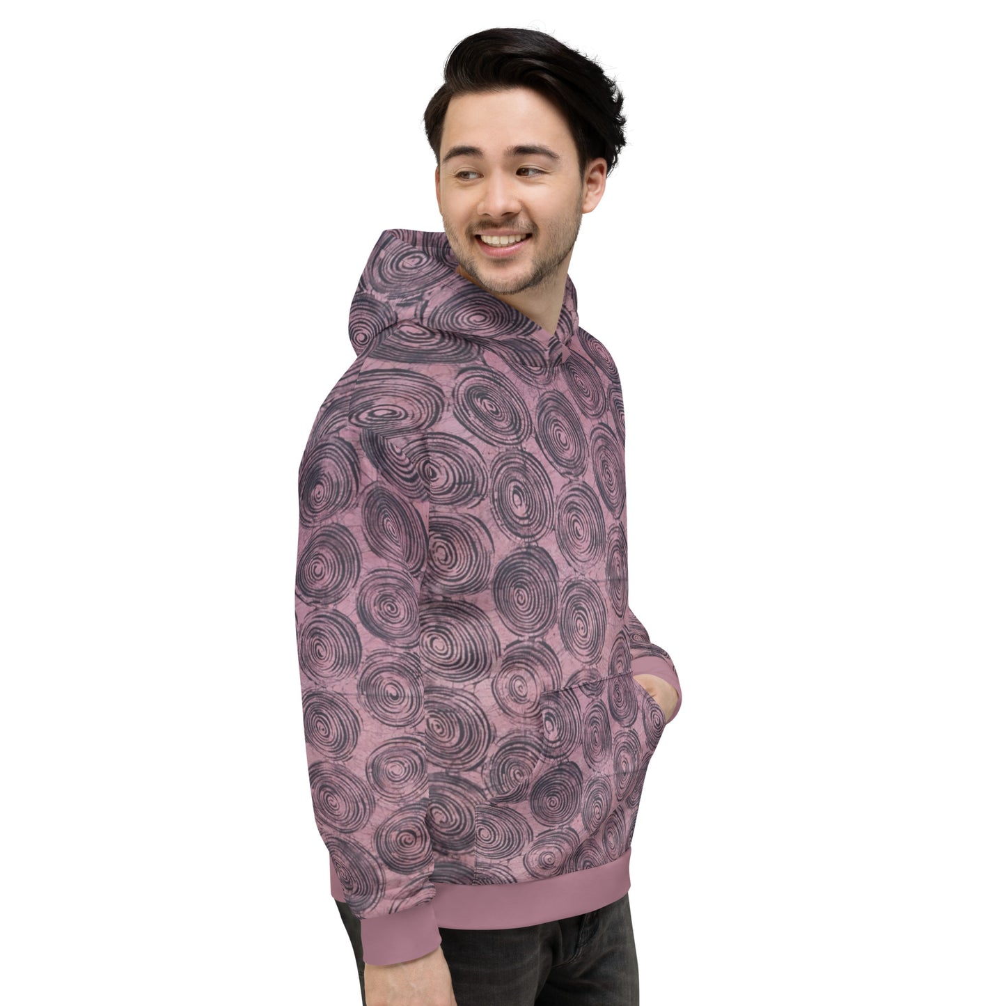 Pink & Black Swirl Adire Unisex Hoodie