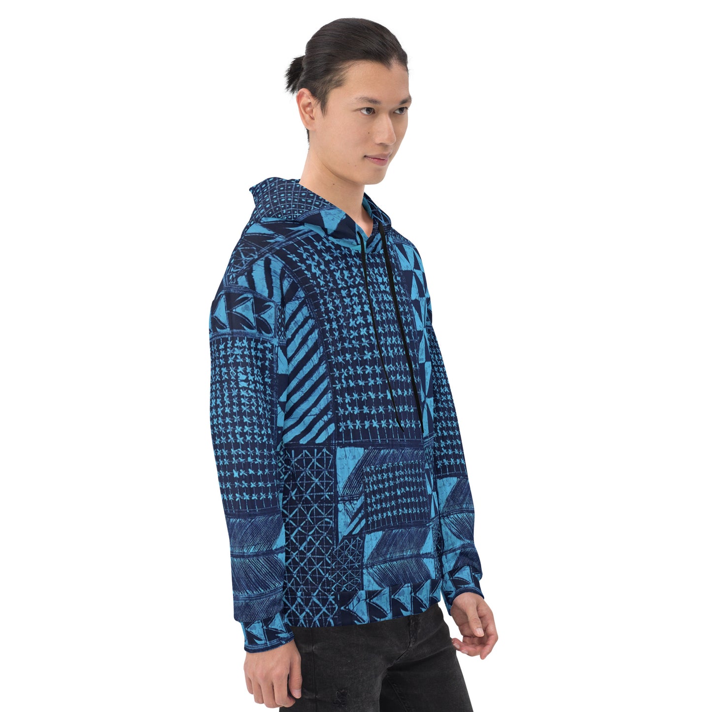 Black And Turquoise Shapes Adire Unisex Hoodie