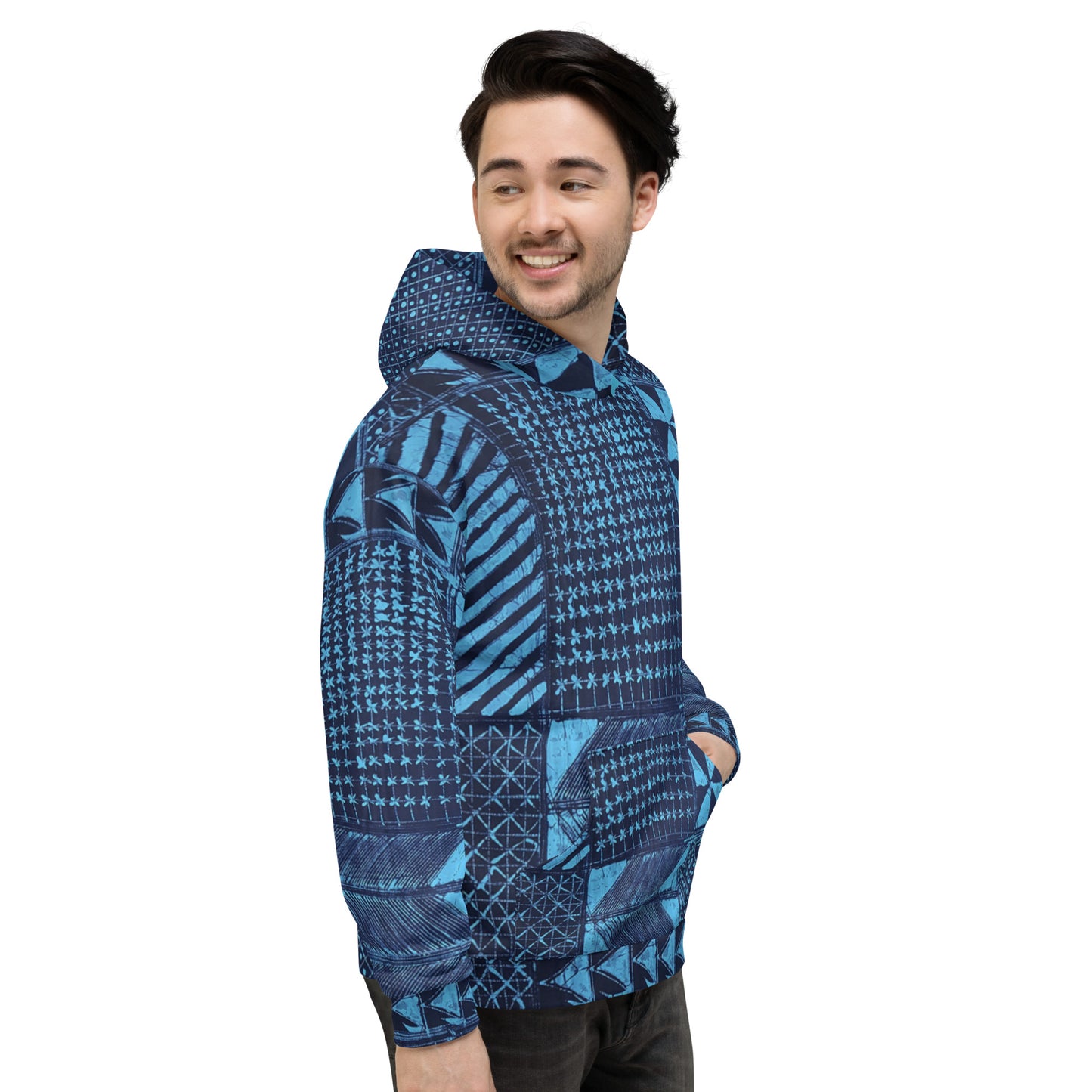 Black And Turquoise Shapes Adire Unisex Hoodie