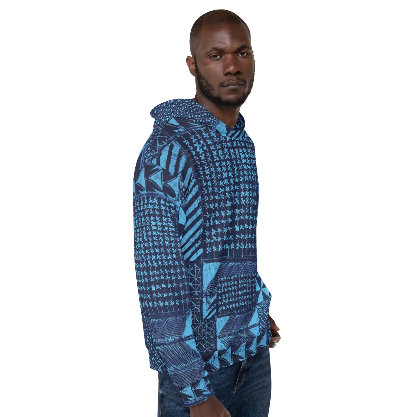 Black And Turquoise Shapes Adire Unisex Hoodie