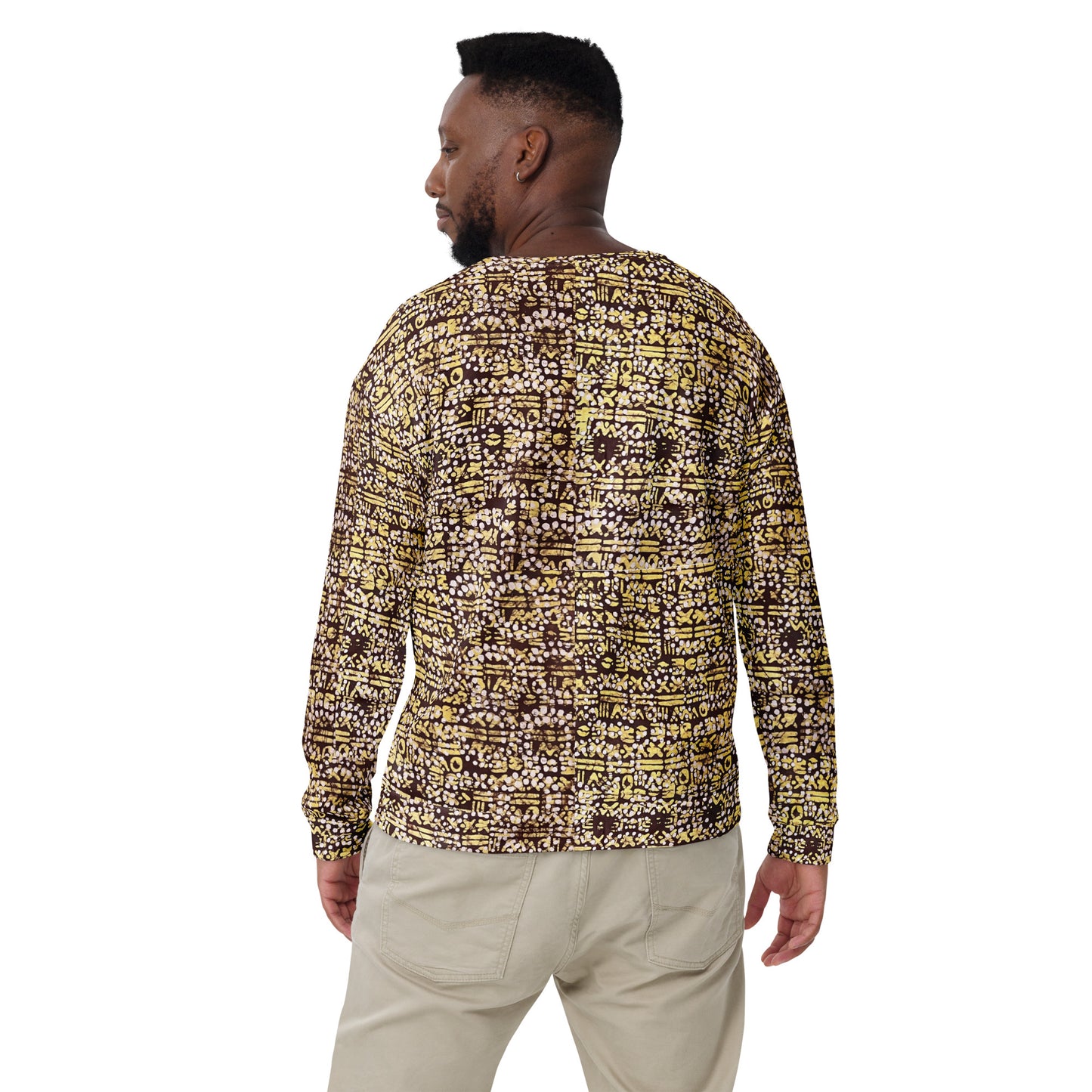 Yellow Brown Noughts And Crosses Pattern Adire Unisex Sweatshirt