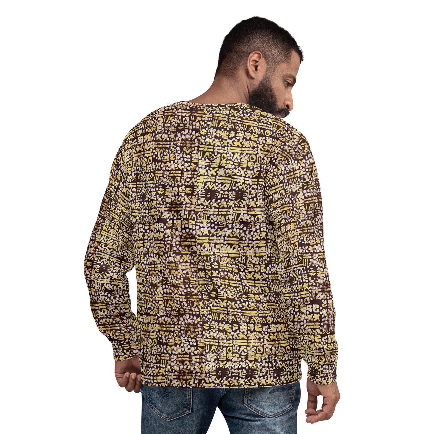 Yellow Brown Noughts And Crosses Pattern Adire Unisex Sweatshirt