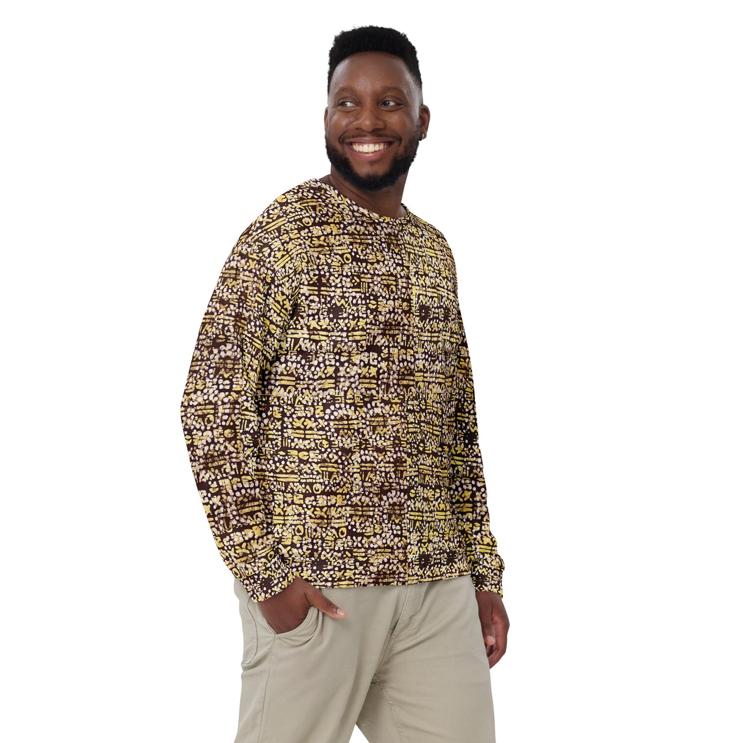 Yellow Brown Noughts And Crosses Pattern Adire Unisex Sweatshirt