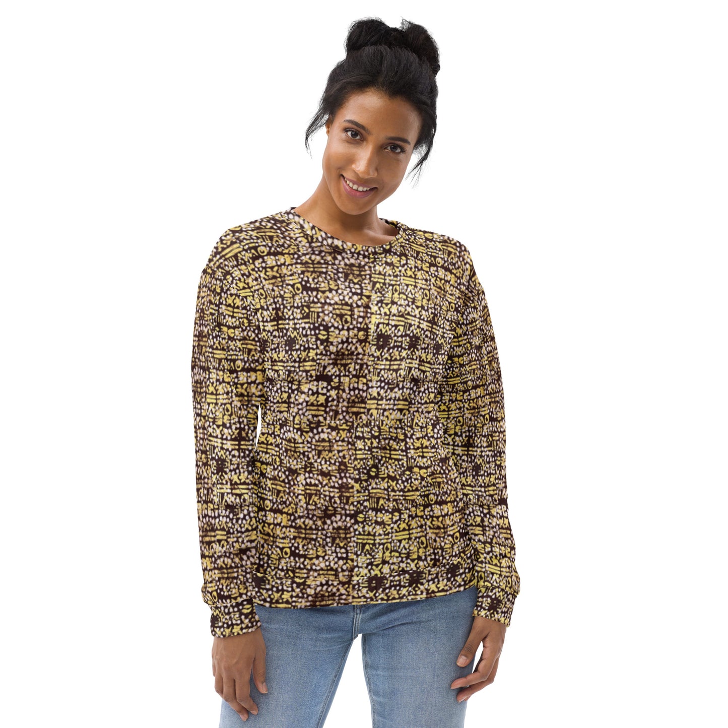 Yellow Brown Noughts And Crosses Pattern Adire Unisex Sweatshirt