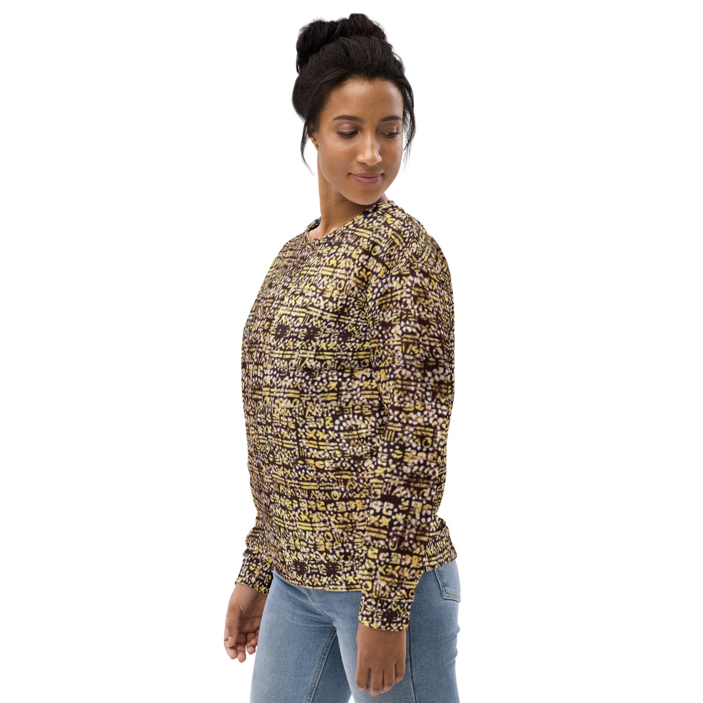 Yellow Brown Noughts And Crosses Pattern Adire Unisex Sweatshirt