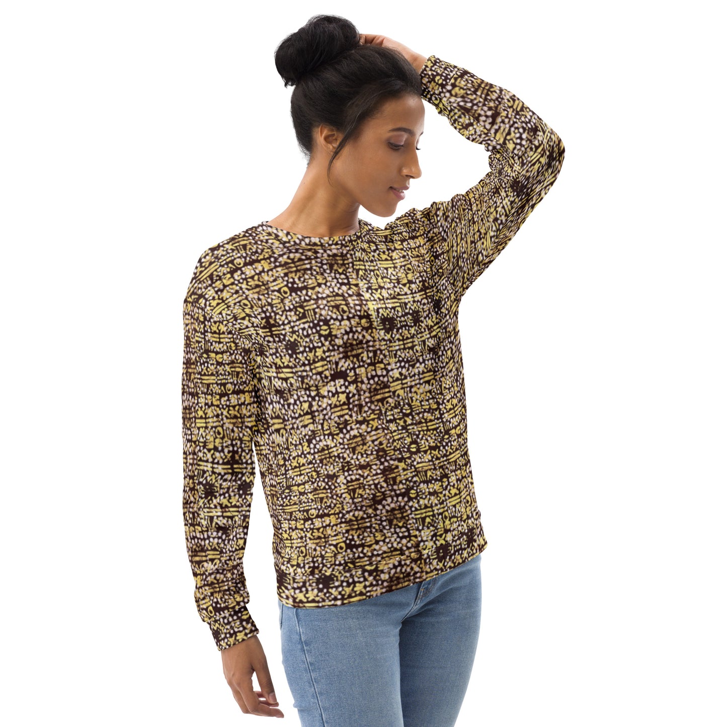 Yellow Brown Noughts And Crosses Pattern Adire Unisex Sweatshirt