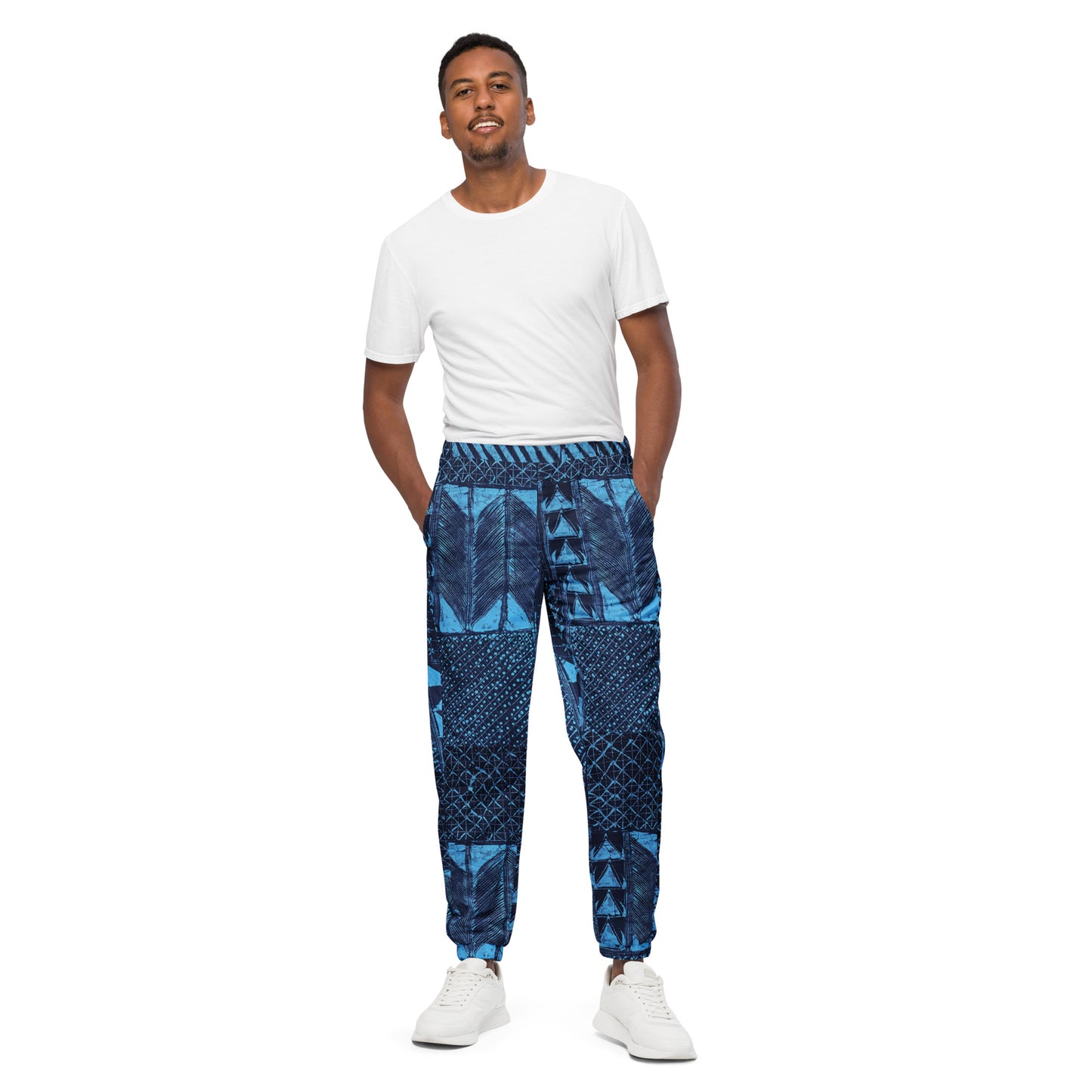 Black And Turquoise Shapes Adire Unisex Track Pants