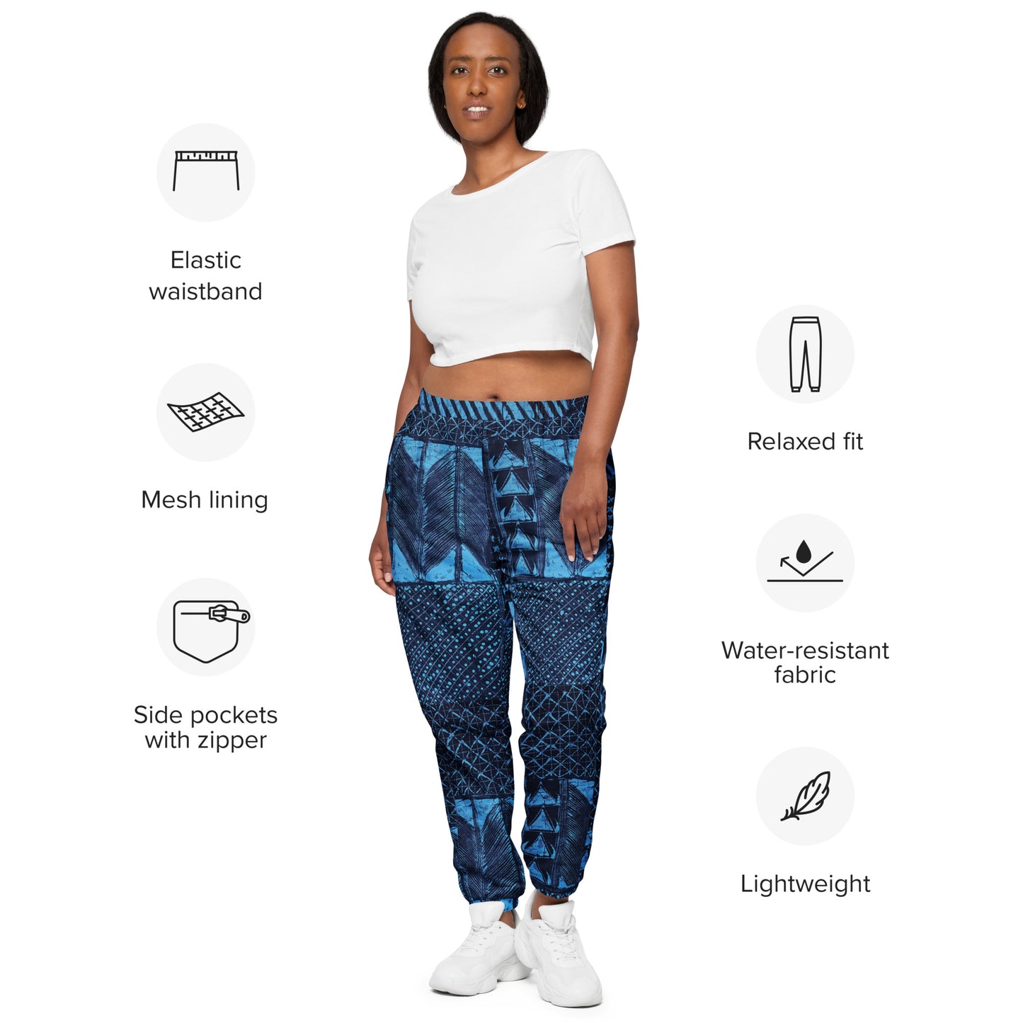 Black And Turquoise Shapes Adire Unisex Track Pants