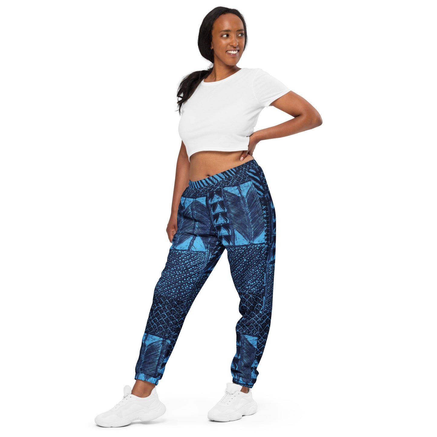 Black And Turquoise Shapes Adire Unisex Track Pants