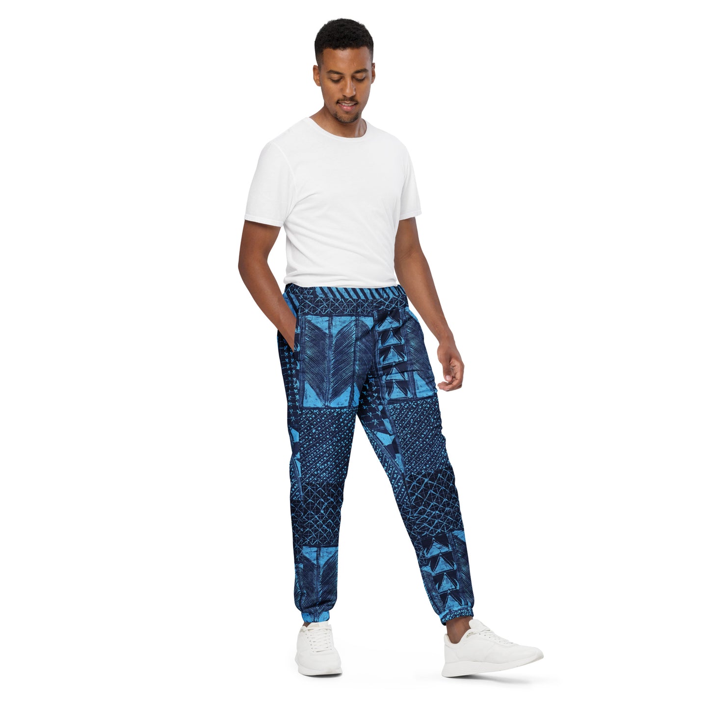 Black And Turquoise Shapes Adire Unisex Track Pants