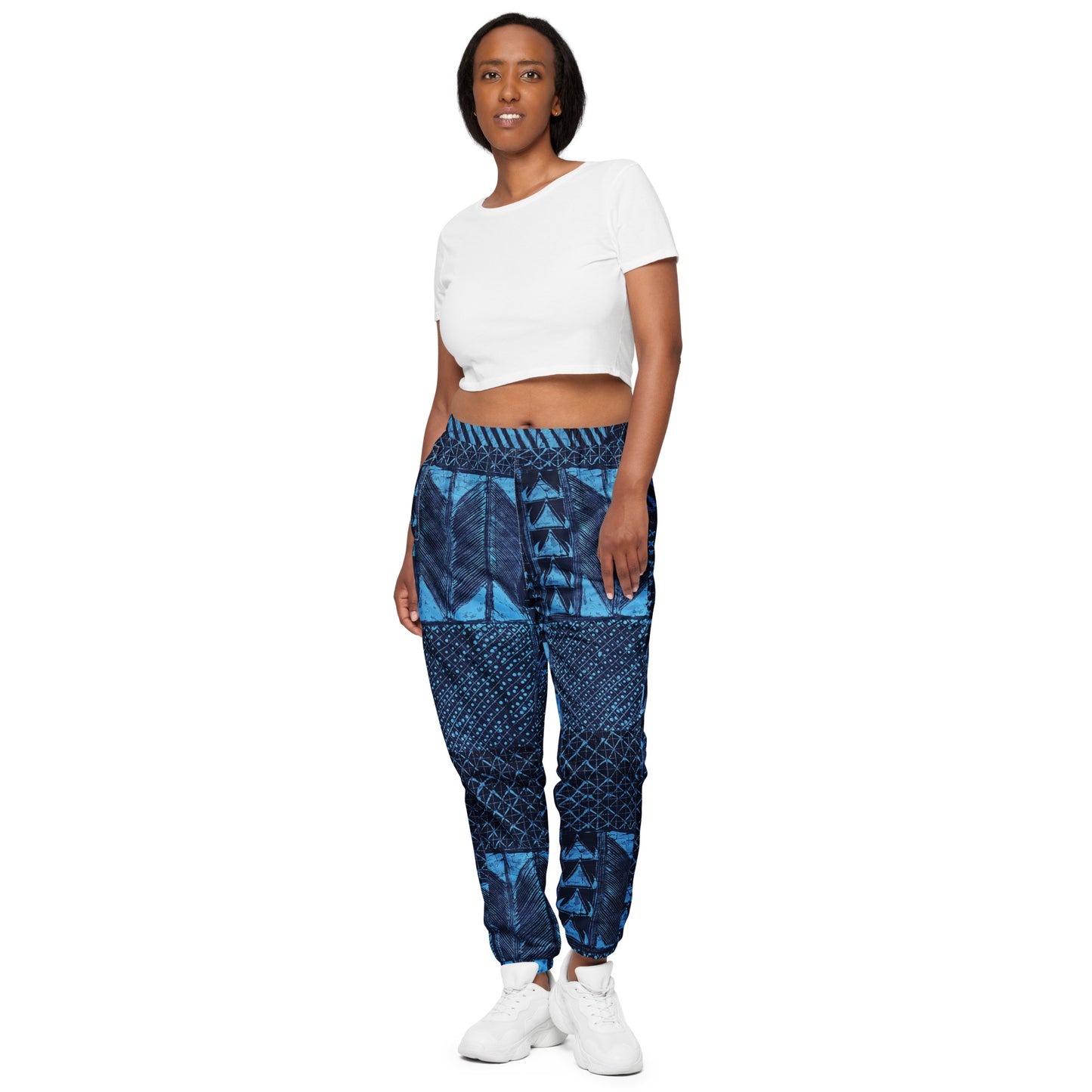 Black And Turquoise Shapes Adire Unisex Track Pants