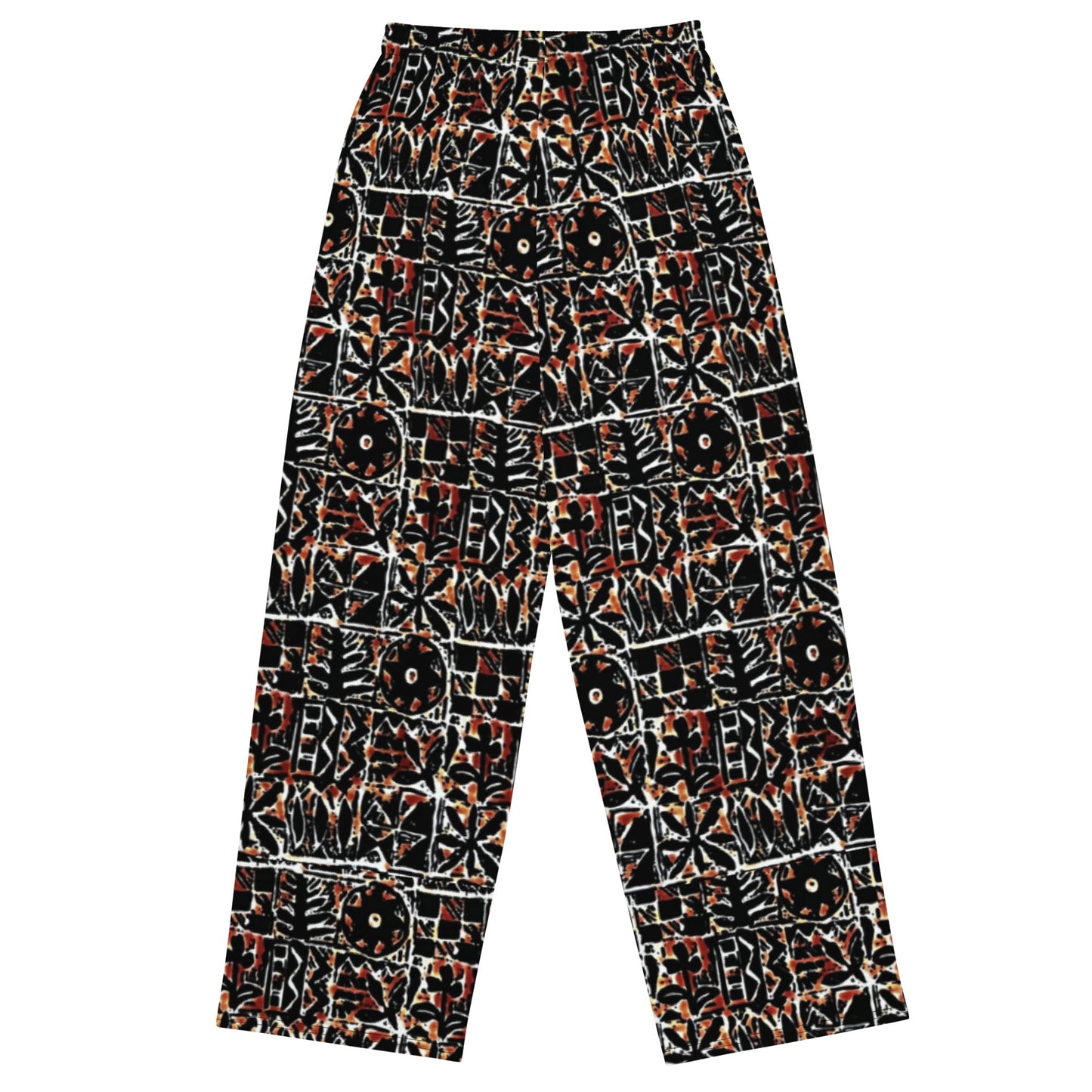 Red Black Abstract Pattern Adire Unisex Wide-Leg Pants