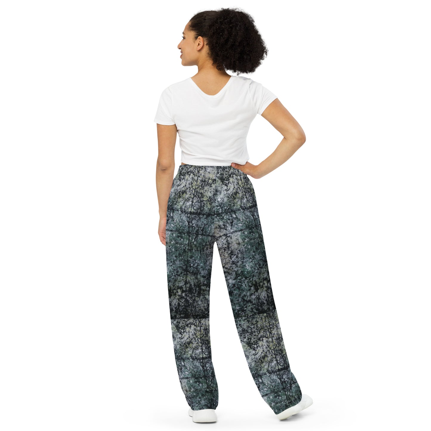 Dark Green Adire Unisex Wide-Leg Pants