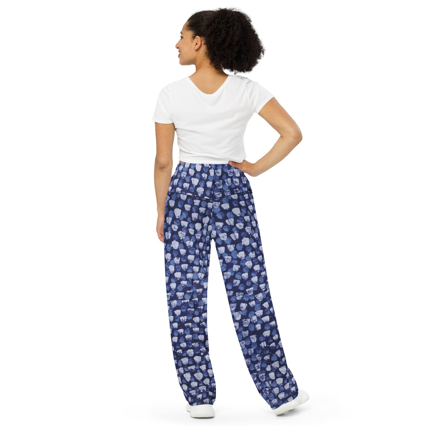 Blue Dotted Adire Unisex Wide-Leg Pants