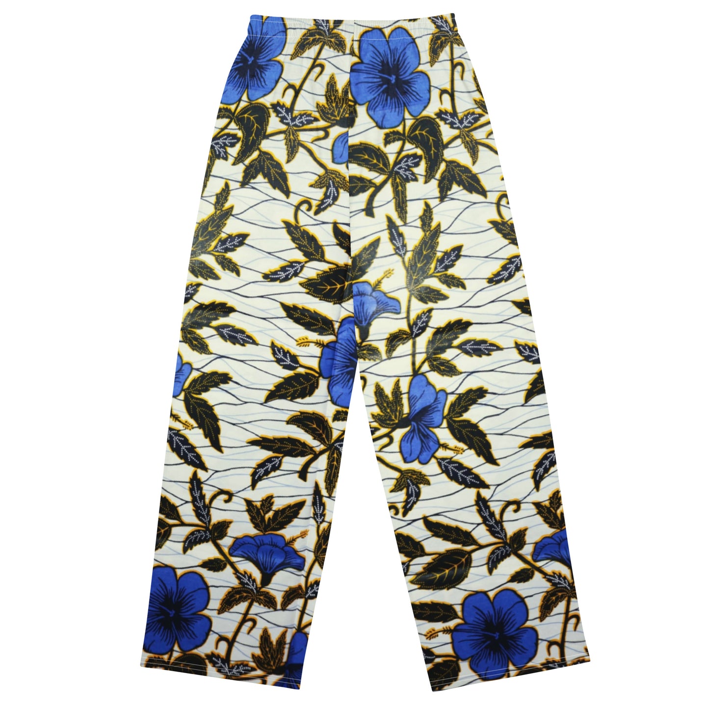 Cornflower Blue Leafy Ankara Unisex Wide-Leg Pants