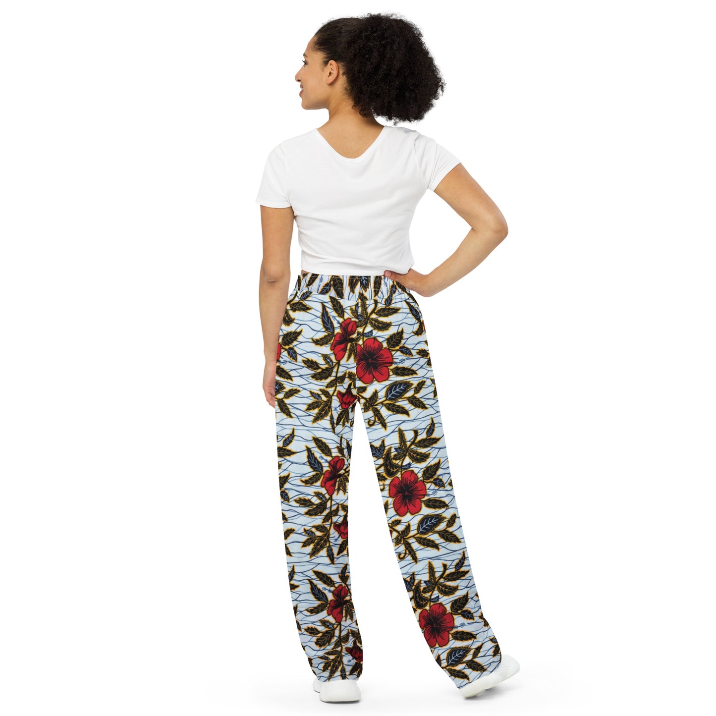 Hibiscus & Leaves Ankara Unisex Wide-Leg Pants