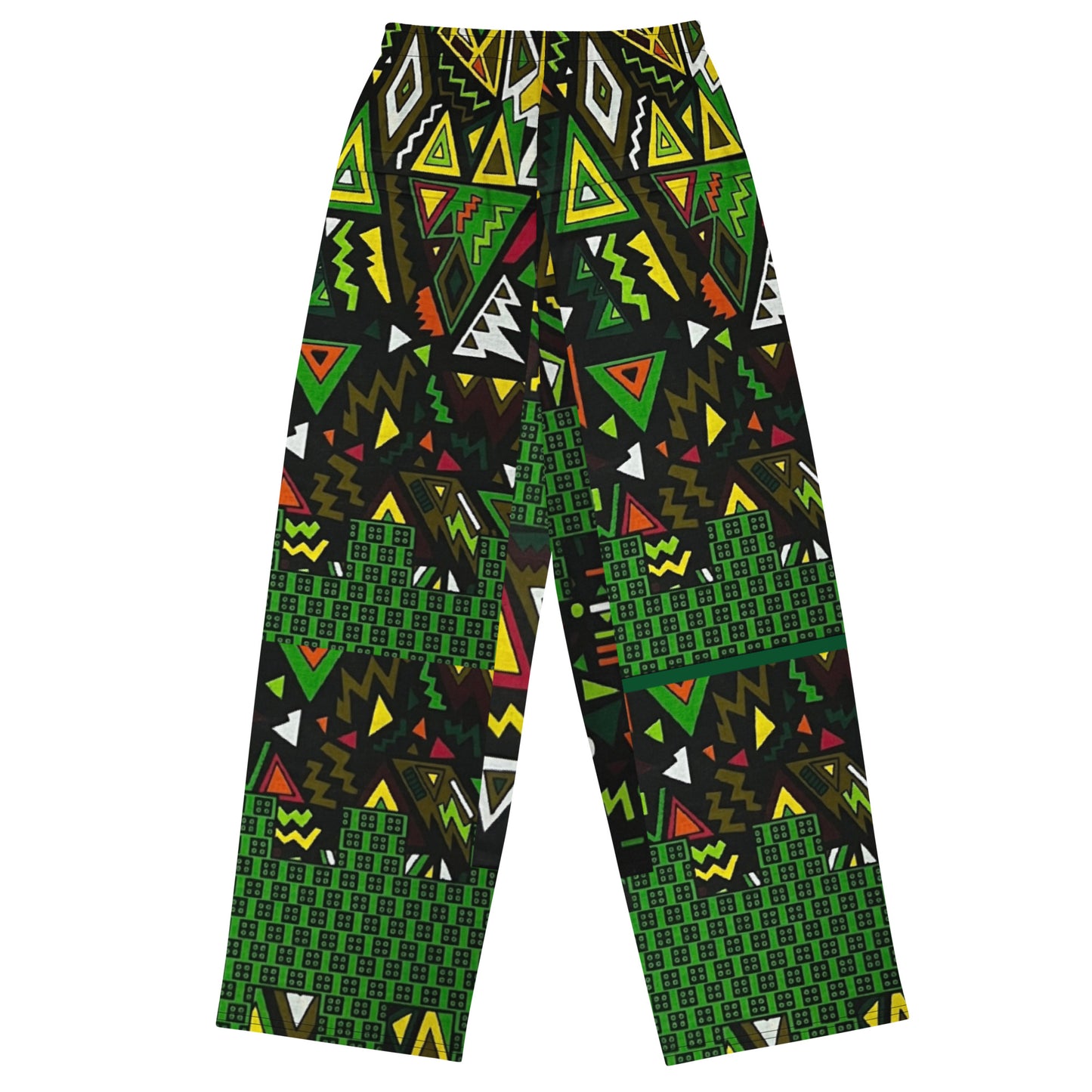 Vibrant Multicolour Green Black Yellow Red Ethnic Ankara Unisex Wide-Leg Pants