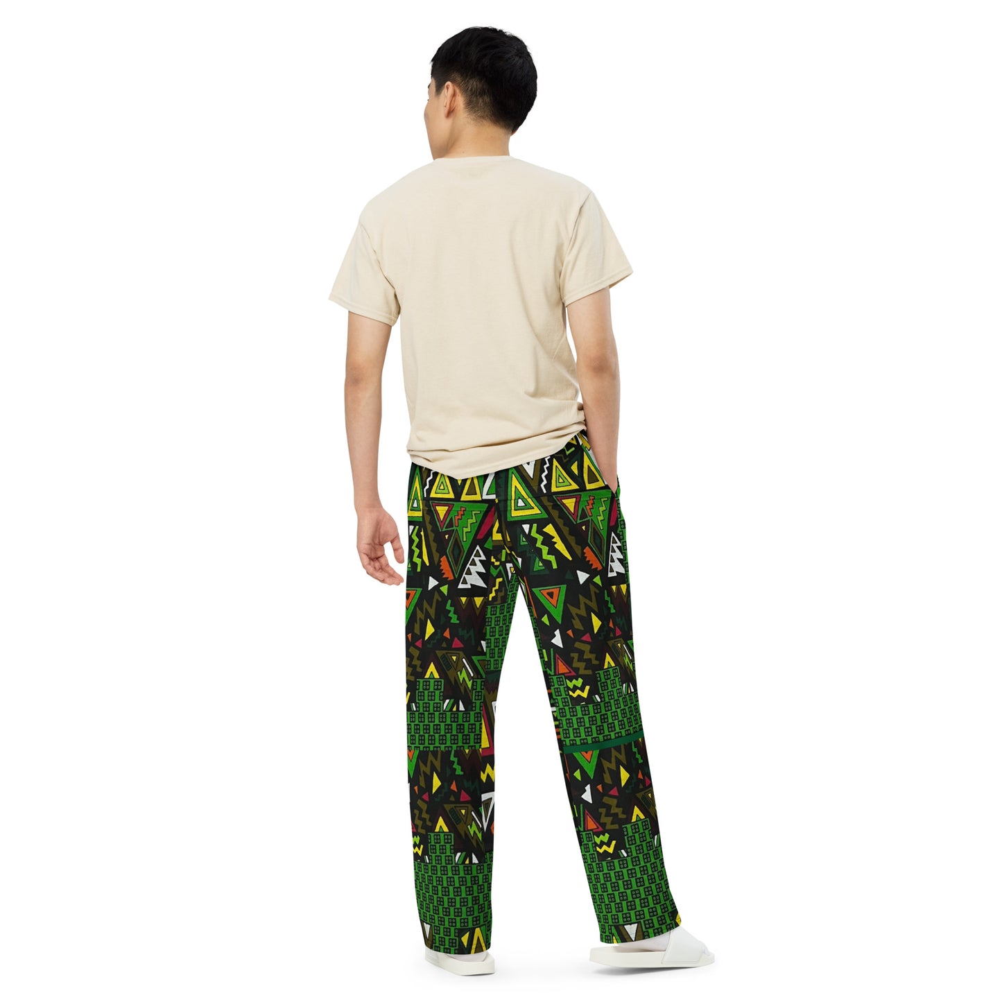 Vibrant Multicolour Green Black Yellow Red Ethnic Ankara Unisex Wide-Leg Pants