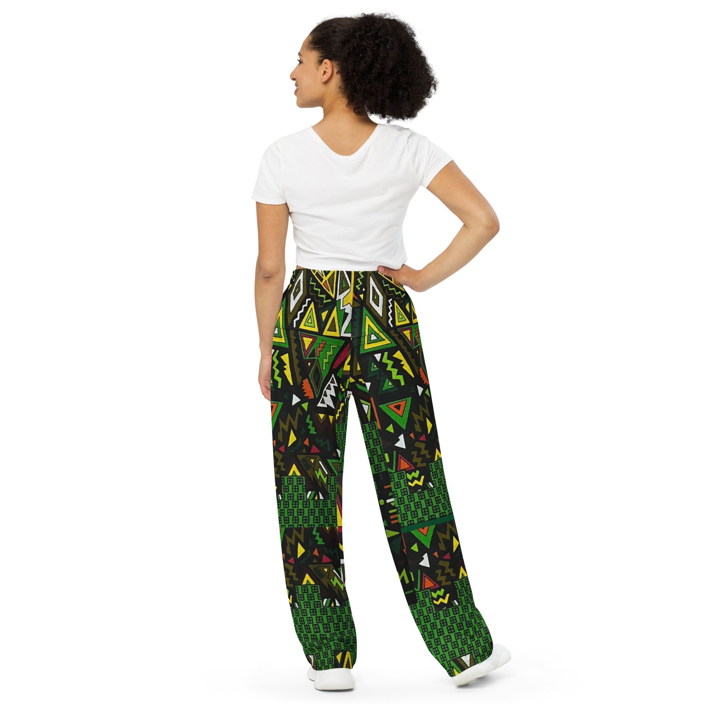 Vibrant Multicolour Green Black Yellow Red Ethnic Ankara Unisex Wide-Leg Pants