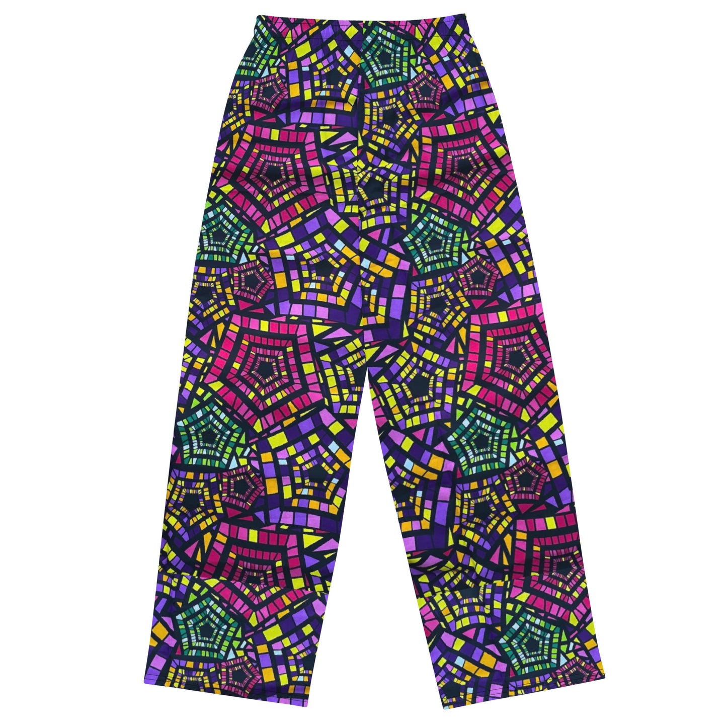 Yellow Pink Green Kente Ankara Unisex Wide-Leg Pants