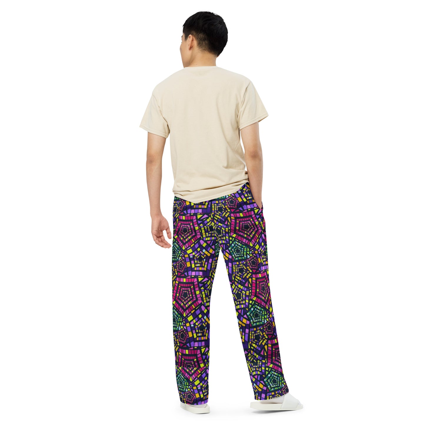 Yellow Pink Green Kente Ankara Unisex Wide-Leg Pants